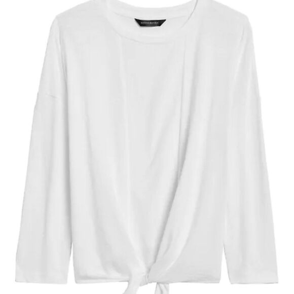 Banana Republic Long Sleeve Relaxed Fit Tie Front Pullover Shirt White Medium - Picture 3 of 8